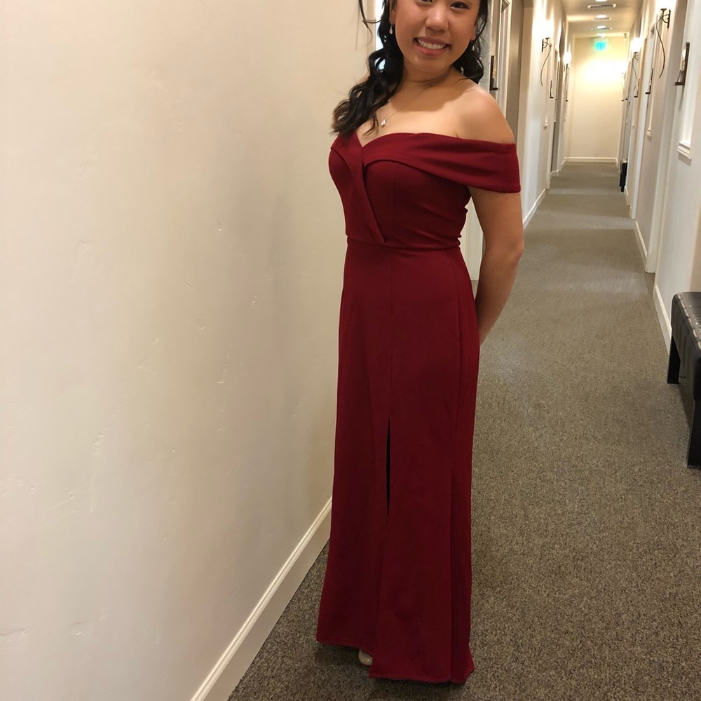 Strapless red formal gown